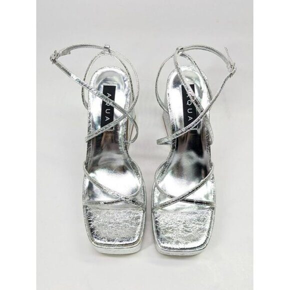 Aqua Chance Strappy Open Toe Platform Block Heels Silver Size 8 (MSRP $118) - Picture 4 of 9